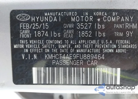 2015 Hyundai Accent Gls из США, поврежденный, VIN KMHCT4AE9FU889464